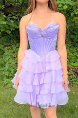 Lavender Tiered Homecoming Dresses Short Corset Cocktail Dresses With Beading