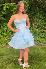 Lavender Tiered Homecoming Dresses Short Corset Cocktail Dresses With Beading
