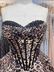 Leopard Print Corset A Line Short Floral Homecoming Dress with Beading
