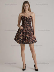 Leopard Print Strapless Sweetheart Corset Short Homecoming Dress