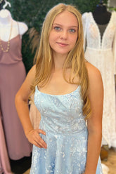 Light Blue Homecoming Dresses A-Line Lace Short Cocktail Dresses
