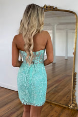 Light Blue Homecoming Dresses Sweetheart Lace Tight Short Cocktail Dresses