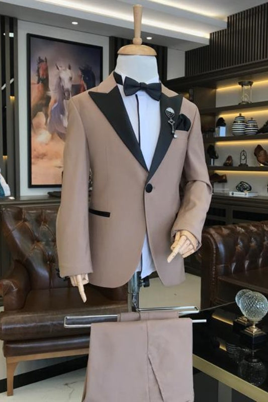 Light Brown Two Piece Peaked Lapel Prom Suit