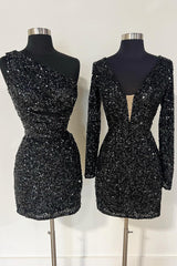 Light Purple Homecoming Dresses Sequin Tight Short Cocktail Dresses With Long Sleeves