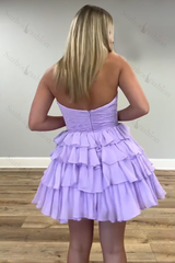 Lilac A Line Homecoming Dresses Tulle Sweetheart Tiered Cocktail Dresses