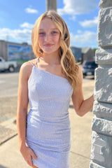 Lilac Homecoming Dresses Beaded One Shoulder Sequin Tight Prom Dress