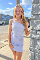 Lilac Homecoming Dresses Beaded One Shoulder Sequin Tight Prom Dress