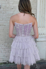 Lilac Homecoming Dresses Corset A-Line Short Tulle Prom Dress