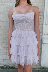 Lilac Homecoming Dresses Corset A-Line Short Tulle Prom Dress