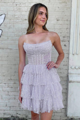 Lilac Homecoming Dresses Corset A-Line Short Tulle Prom Dress