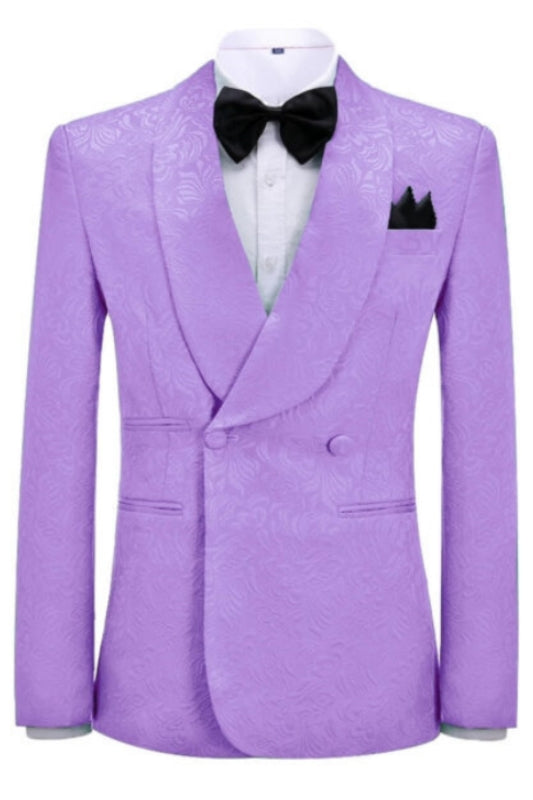 Lilac Jacquard Double Breasted Shawl Lapel Wedding Suit