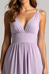 Lilac Ruched A Line Long Formal Dress