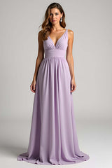 Lilac Ruched A Line Long Formal Dress