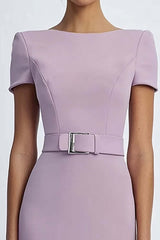 Lilac Sheath Crepe Formal Dress With Belt
