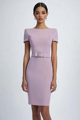 Lilac Sheath Crepe Formal Dress With Belt