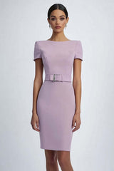Lilac Sheath Crepe Formal Dress With Belt