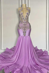 Long Lilac Sleeveless Halter Mermaid Formal Dresses With Beadings