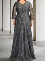 Long Sleeve A Line Mother of the Bride Dress Featuring Applique