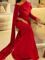 Long Sleeve Long Satin Sheath Dress for Mother of the Bride or Prom