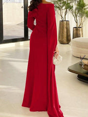 Long Sleeve Long Satin Sheath Dress for Mother of the Bride or Prom