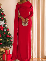 Long Sleeve Long Satin Sheath Dress for Mother of the Bride or Prom