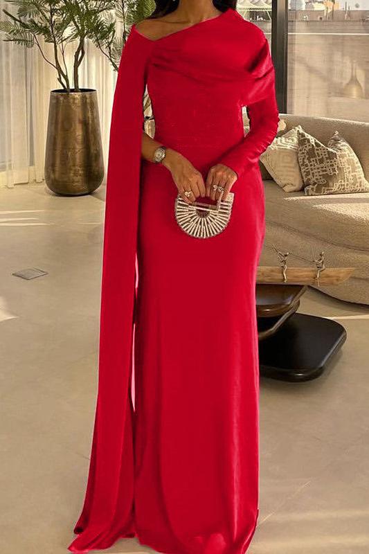 Long Sleeve Long Satin Sheath Dress for Mother of the Bride or Prom