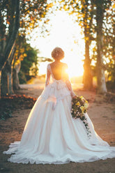 Long Sleeve Lace Princess Ball Gown Wedding Dresses Backless Bridal Gowns