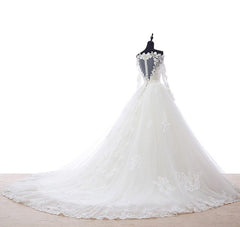 Long Sleeve Lace Wedding Dresses Off Shoulder Sheer Chapel Train Bridal Gowns