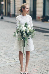Long Sleeve Lace White Short Beach Wedding Dresses | Chic A-line Bridal Gowns
