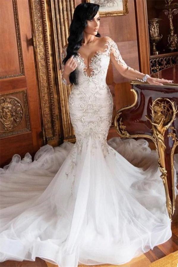 Long Sleeve Sexy Mermaid Wedding Dresses with Sleeves