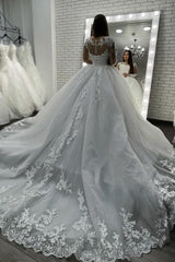 Long Sleeves Lace Appliques Tulle Wedding Gown White Garden Aline Spring Bridal Gown