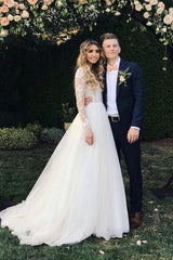Long Sleeves Lace Beach Wedding Dress Affordable Tulle A-line Beach Bridal Dress