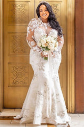 Long Sleeves Mermaid Lace Appliques Wedding Dresses | Chic Detachable Plus Size Bridal Dresses