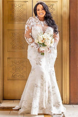 Long Sleeves Mermaid Lace Appliques Wedding Dresses | Chic Detachable Plus Size Bridal Dresses