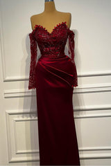 Long Sleeves Strapless Long Mermaid Evening Formal Dress With Beading Pleated