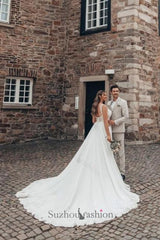 Long White Beach Wedding Dress A Line Lace Chiffon Sleeveless Backless Bridal Gown