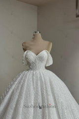Long White Wedding Dress A Line Off The Shoulder Lace Bridal Gown With Pearls