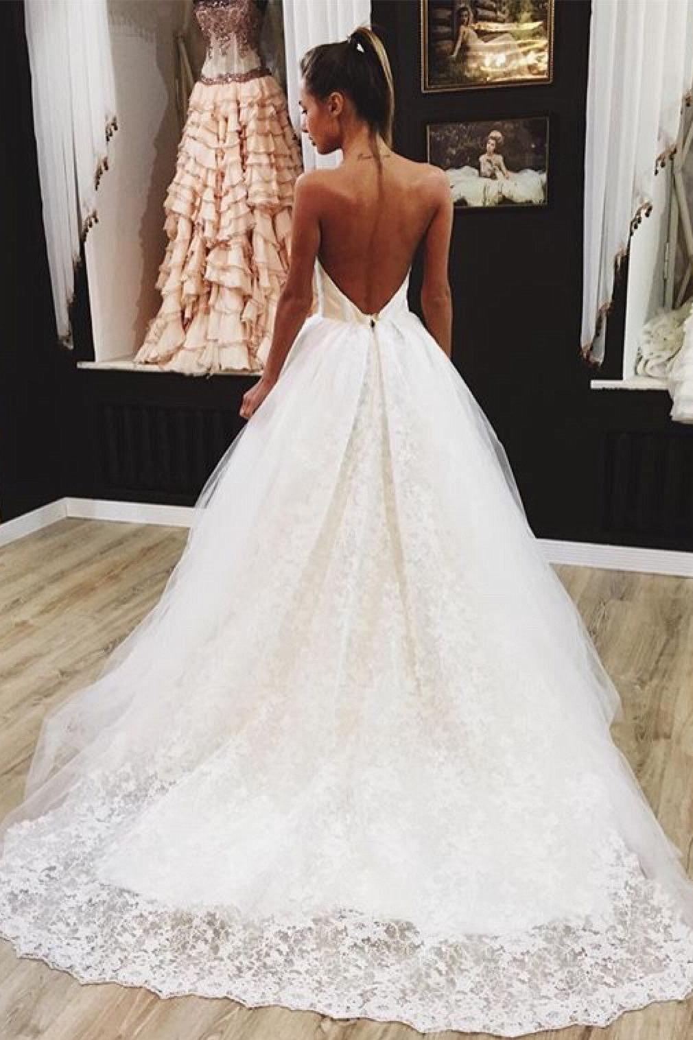 Lovely Backless Wedding Dresses Lace Tulle Sexy Bride Dress