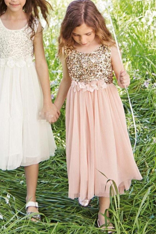 Lovely Blush Flower Girl Dresses Sequins Bowknot Girls Pageant Dress