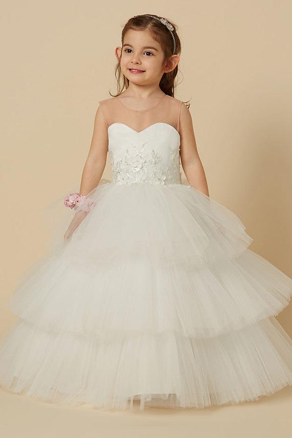 Lovely Jewel Tulle Lace Sleeveless Flower Girl Dress On Sale