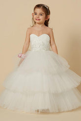 Lovely Jewel Tulle Lace Sleeveless Flower Girl Dress On Sale