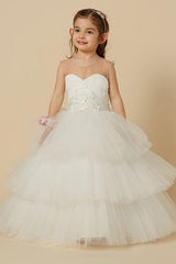 Lovely Jewel Tulle Lace Sleeveless Flower Girl Dress On Sale