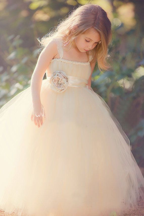 Lovely Light Champagne Cute Girls Pageant Dress Puffy Skirt Tulle Flower Girl Dress