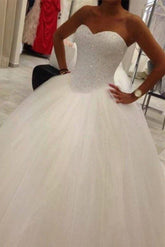 Lovely Sweetheart Tulle Wedding Ball Gowns Beads Princess Bridal Dresses with Petticoat