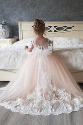 Lovely Tulle Lace Flower Girl Dress Wedding Party with Appliques