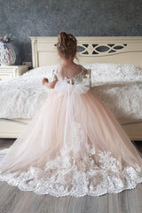 Lovely Tulle Lace Flower Girl Dress Wedding Party with Appliques