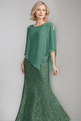 Luxurious Long Chiffon Mother of the Bride Dress with Scoop Neck and Beading Sequins