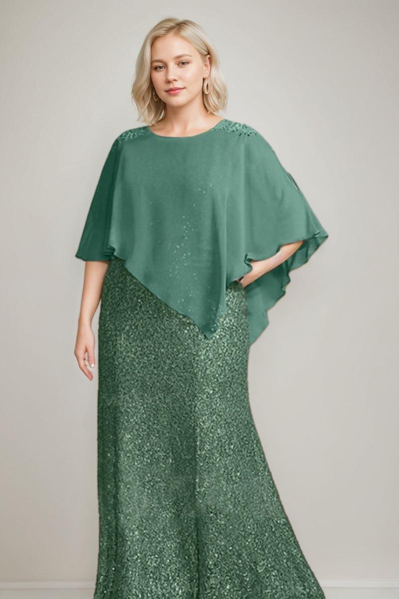 Luxurious Plus Size Mother of the Bride Chiffon Dress with Beading Sequins Scoop Neck and Long