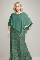 Luxurious Plus Size Mother of the Bride Chiffon Dress with Beading Sequins Scoop Neck and Long