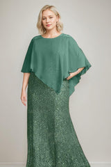 Luxurious Plus Size Mother of the Bride Chiffon Dress with Beading Sequins Scoop Neck and Long